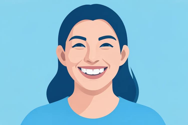 Pessoa sorrindo confiantemente com implantes dentários visíveis.
