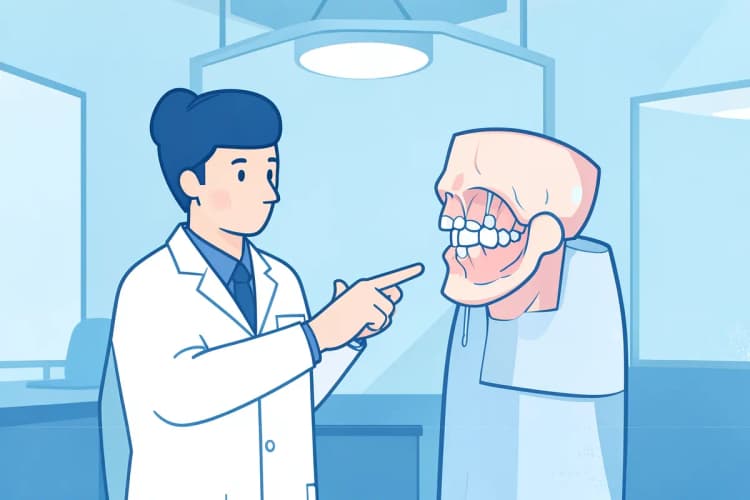 Odontologista examinando um modelo de maxilar com implantes